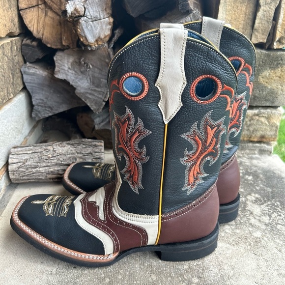 Western Cowboy Mens Boots full grain hide leather square tipSz-27 (US 8.5) locBB - Picture 7 of 13